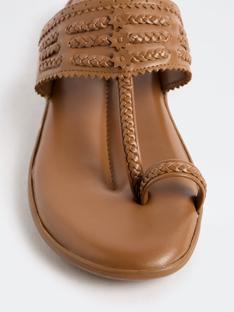 LUNA BLU Tan Kolhapuri Comfort Sandals