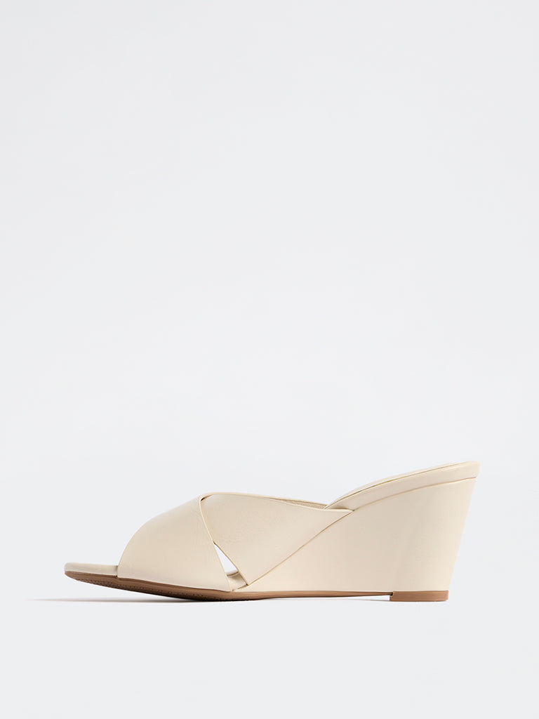 LUNA BLU Ivory Criss-Cross Strap Wedge Heel Sandals