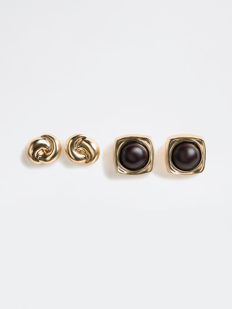 Westside Accessories Gold and Black Stud Earrings - Pack of 2