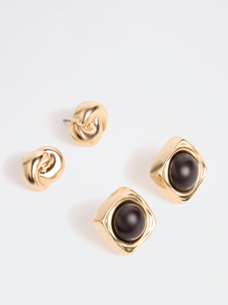 Westside Accessories Gold and Black Stud Earrings - Pack of 2