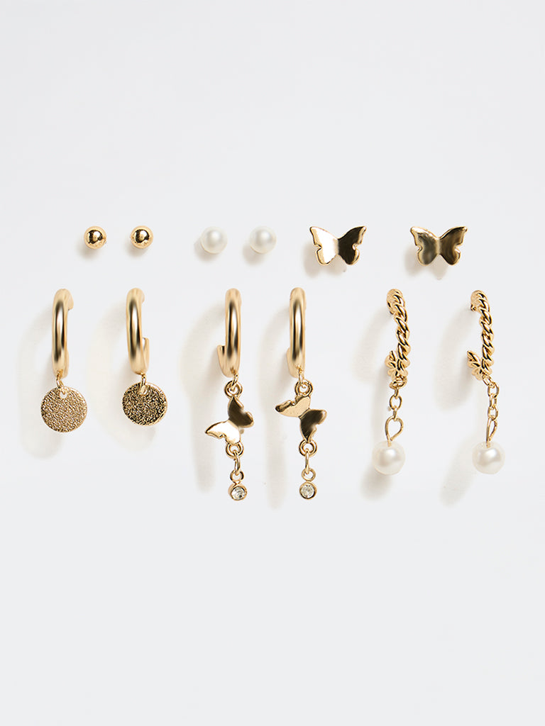 Westside Accessories Gold Butterfly and Pearl Earrings - Pack of 6