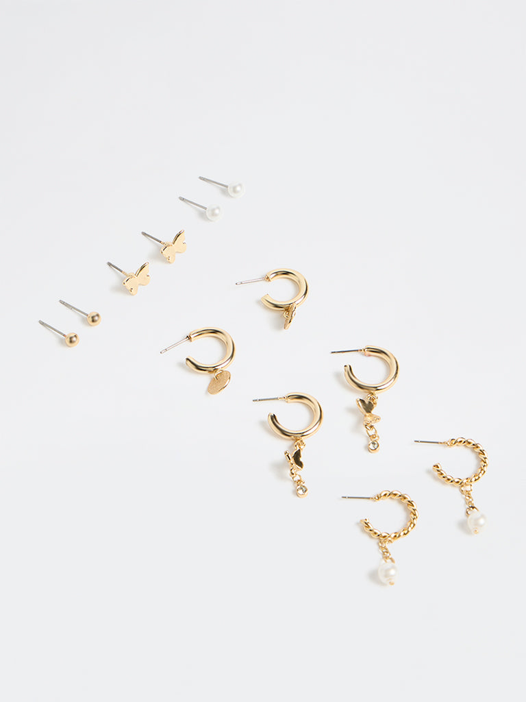 Westside Accessories Gold Butterfly and Pearl Earrings - Pack of 6