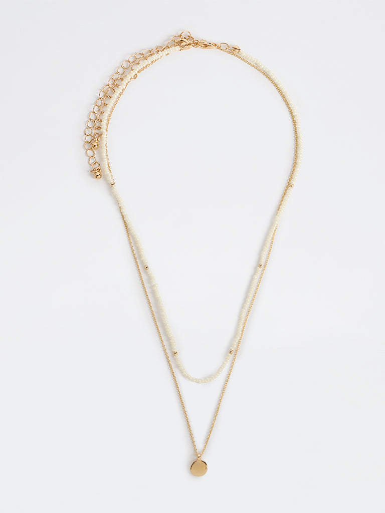 Westside Accessories Gold and White Beaded and Chain Necklace