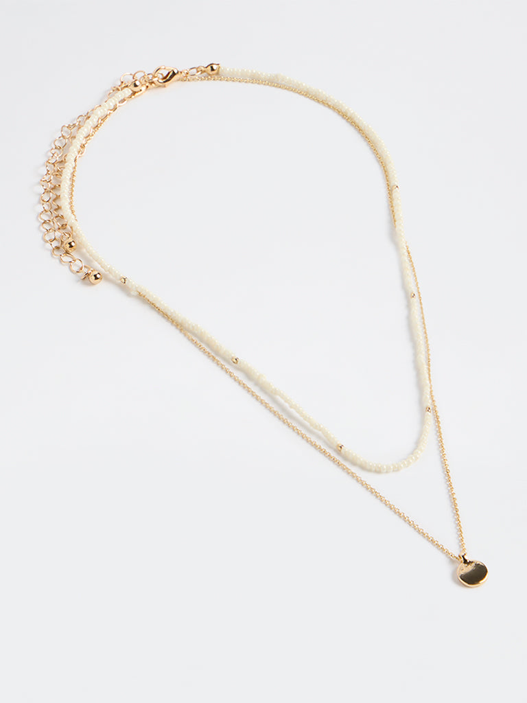 Westside Accessories Gold and White Beaded and Chain Necklace