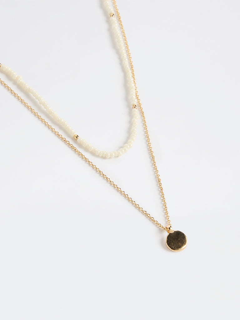 Westside Accessories Gold and White Beaded and Chain Necklace