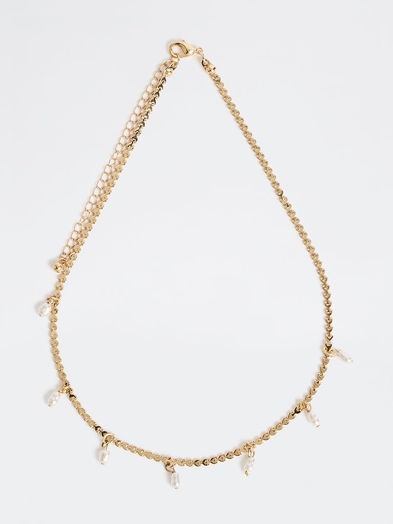 Westside Accessories Gold Heart Chain Necklace with Pearl Charms