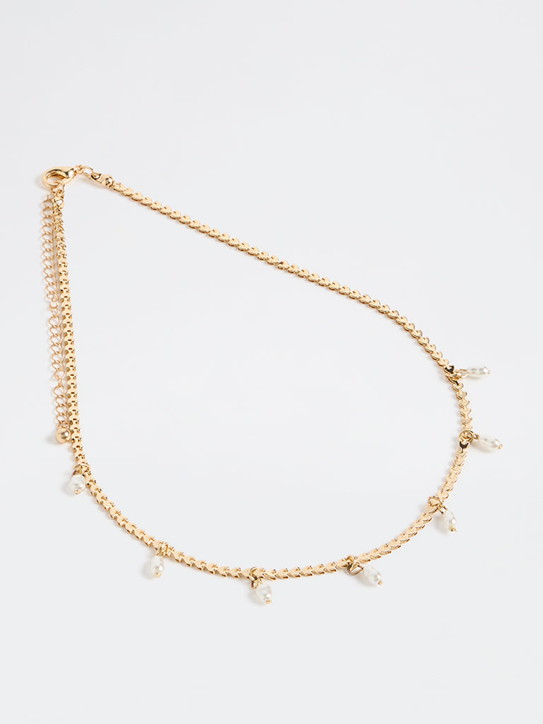 Westside Accessories Gold Heart Chain Necklace with Pearl Charms