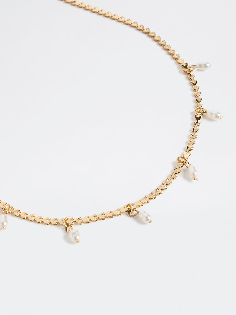 Westside Accessories Gold Heart Chain Necklace with Pearl Charms