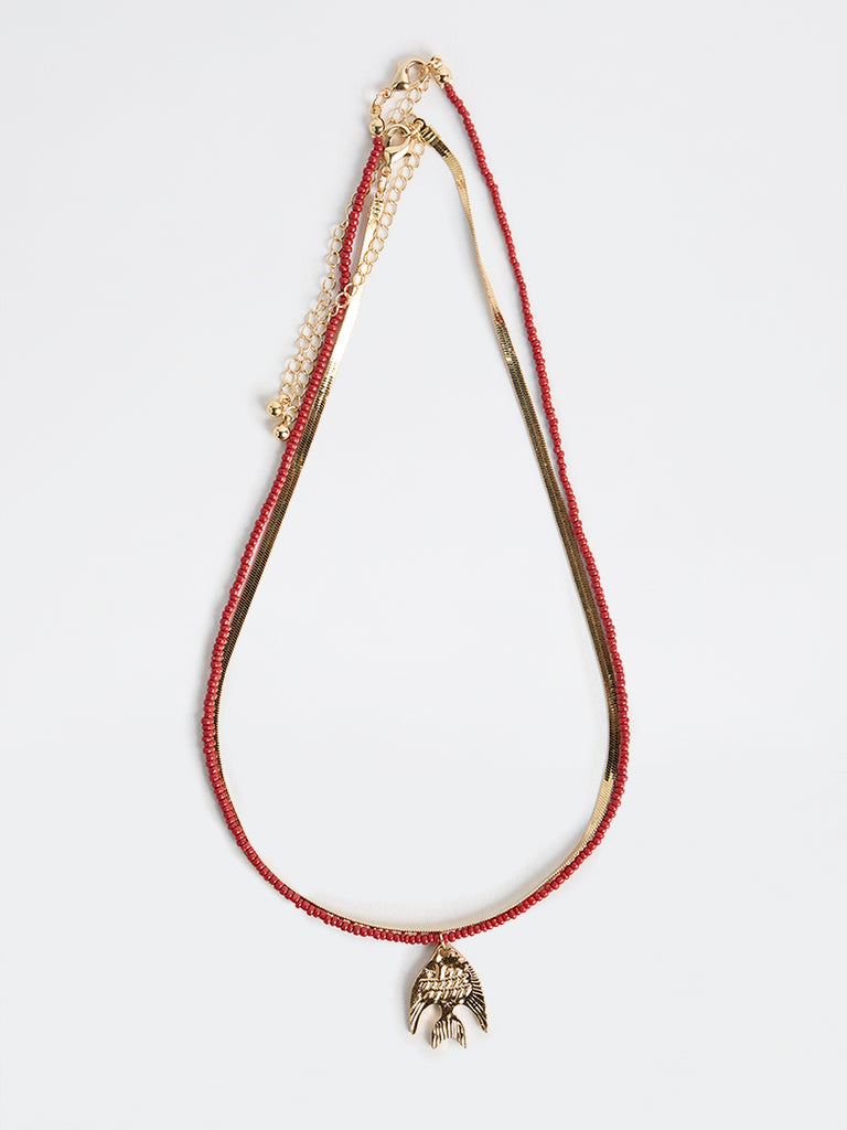Westside Accessories Gold and Red Fish and Snake Necklaces - Pack of 2