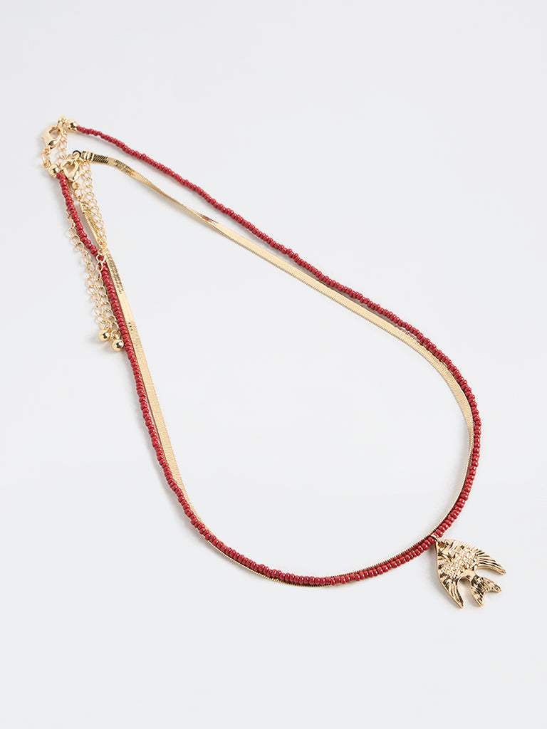 Westside Accessories Gold and Red Fish and Snake Necklaces - Pack of 2