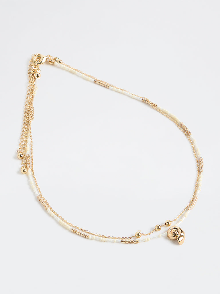 Westside Accessories Gold Sea Shell Bead Layered Necklace