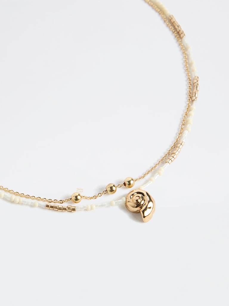 Westside Accessories Gold Sea Shell Bead Layered Necklace