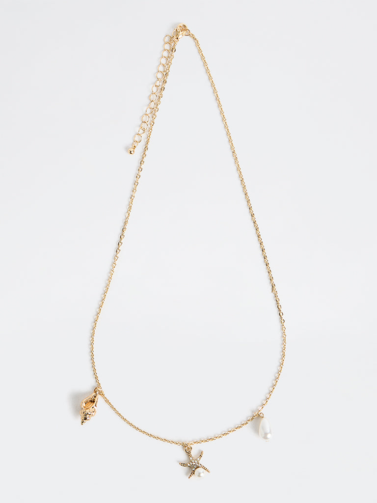 Westside Accessories Gold Pearl and Shell Charm Necklace
