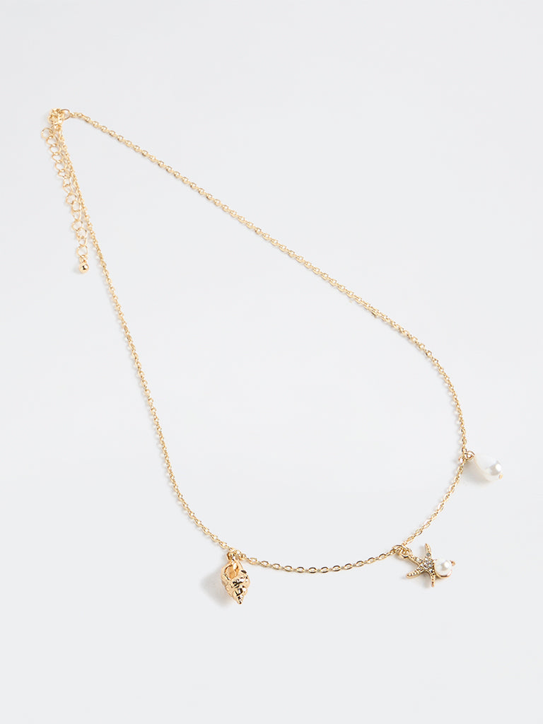 Westside Accessories Gold Pearl and Shell Charm Necklace