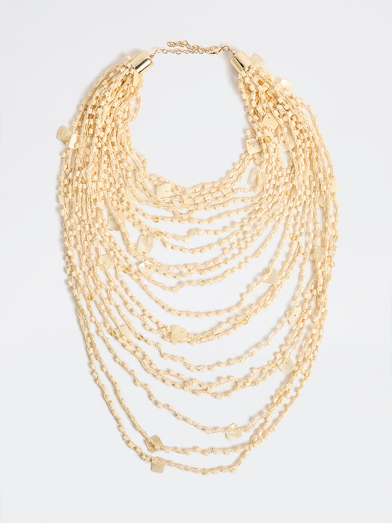 Westside Accessories Cream Statement Layered Beaded Necklace