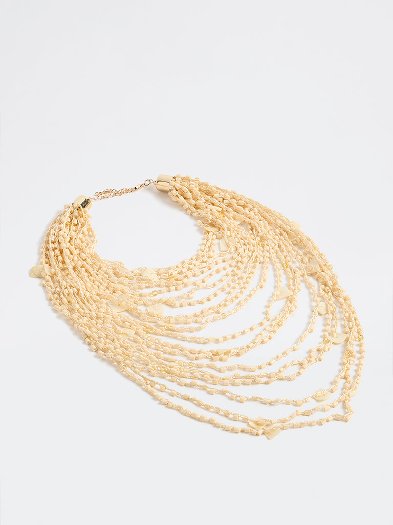 Westside Accessories Cream Statement Layered Beaded Necklace