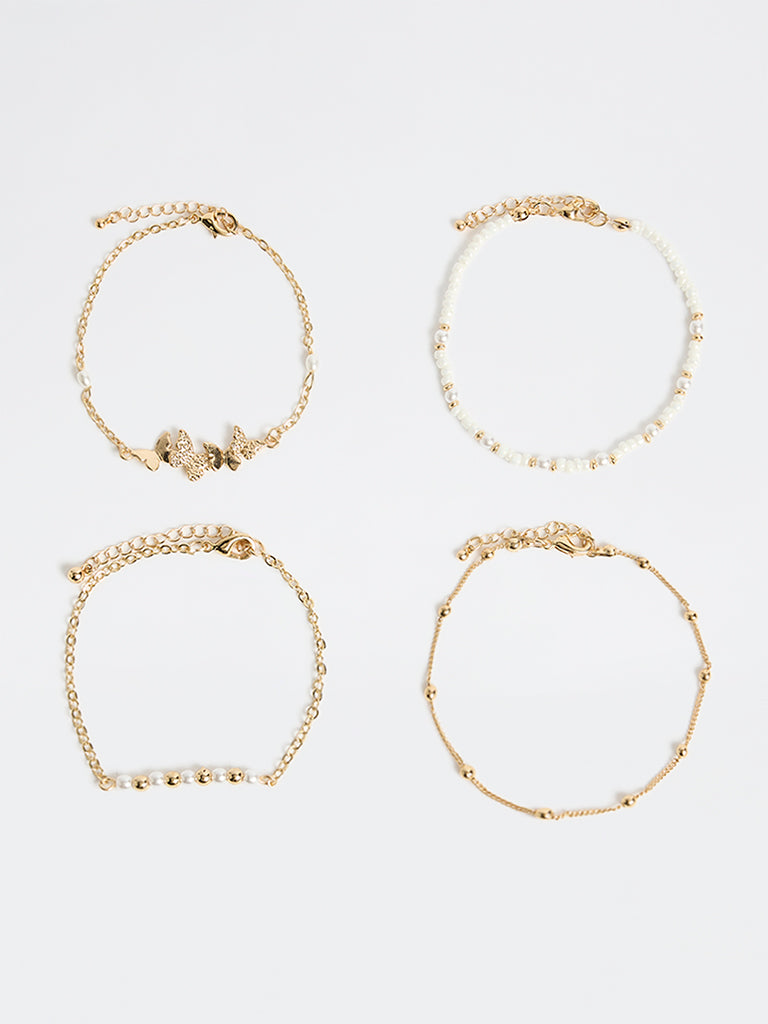 Westside Accessories Gold and White Bracelets - Pack of 4