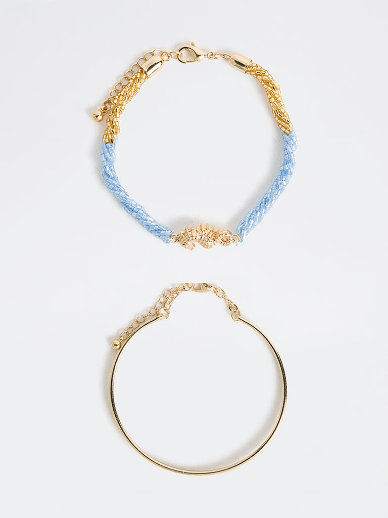 Westside Accessories Gold and Blue Seahorse Bracelets - Pack of 2