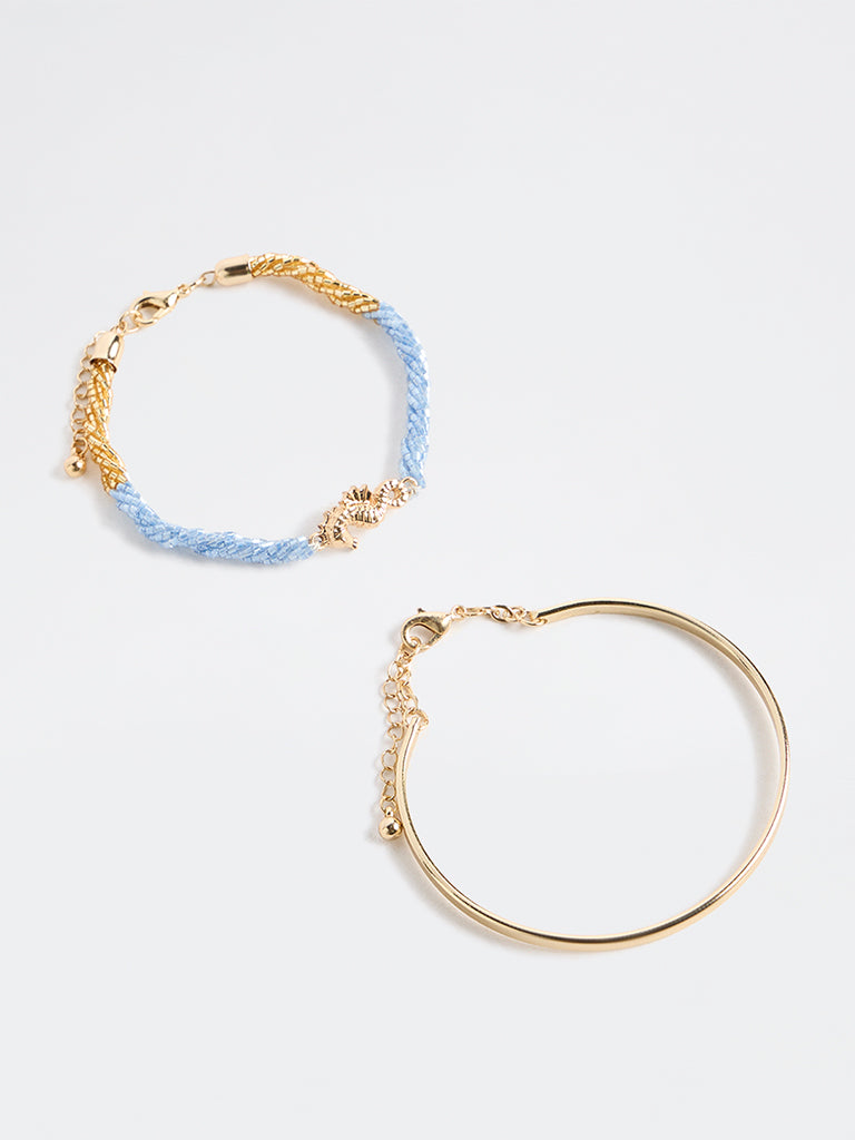Westside Accessories Gold and Blue Seahorse Bracelets - Pack of 2