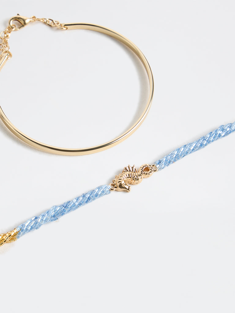 Westside Accessories Gold and Blue Seahorse Bracelets - Pack of 2