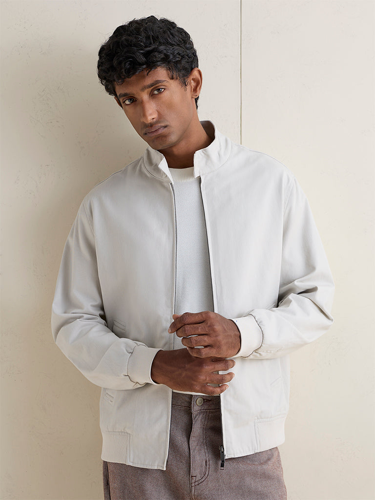 WES Casuals Off-White Relaxed-Fit Cotton Jacket