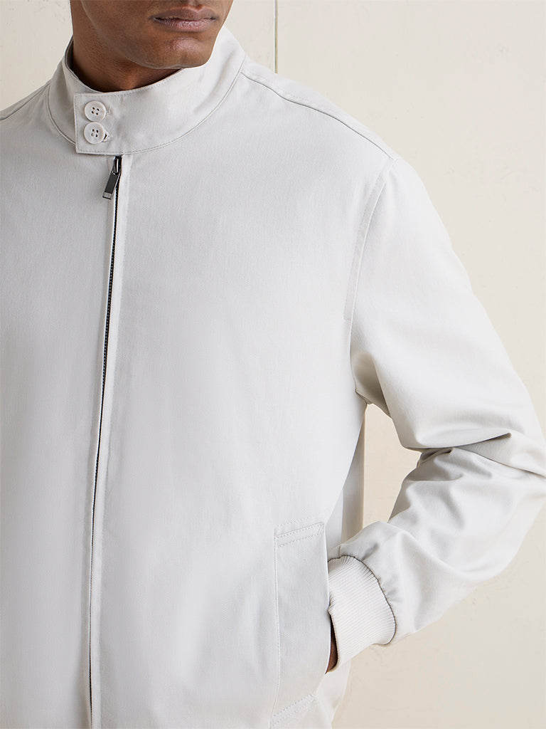 WES Casuals Off-White Relaxed-Fit Cotton Jacket