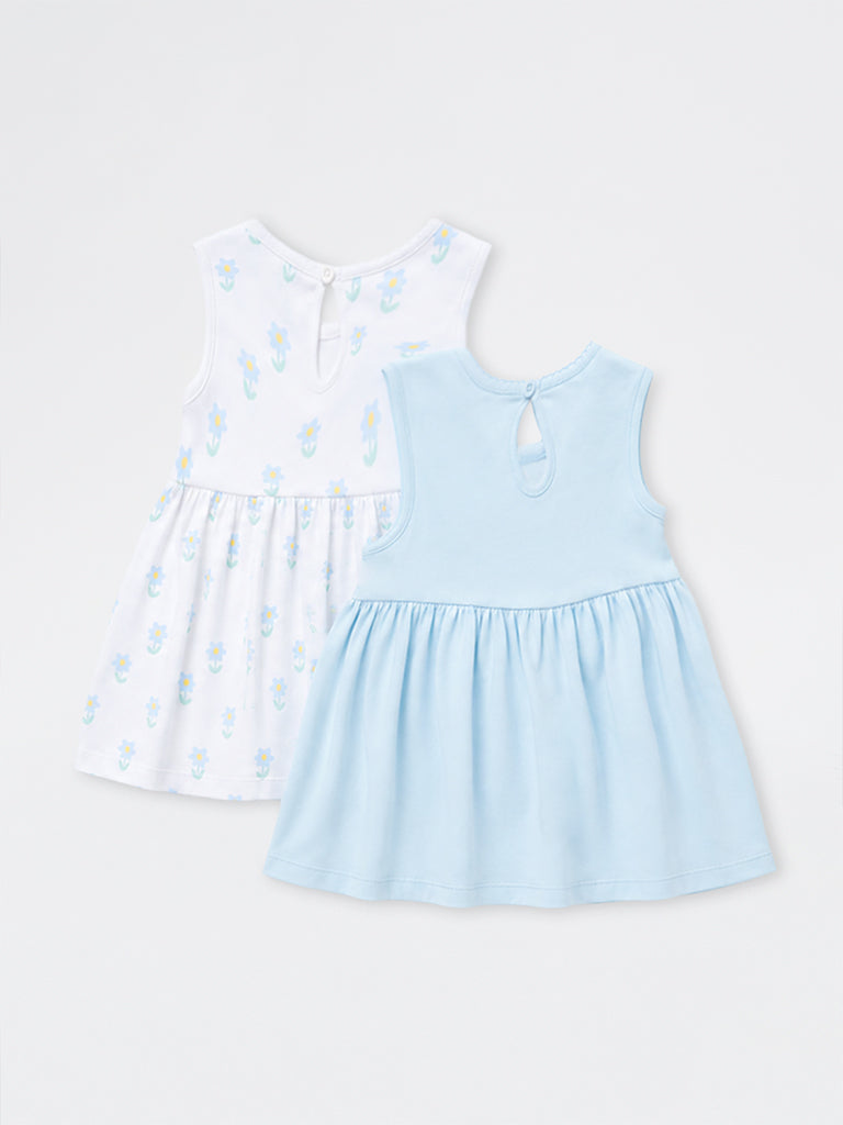 HOP Baby Girls Multicolour Floral Printed Cotton A-Line Dress - Pack of 2