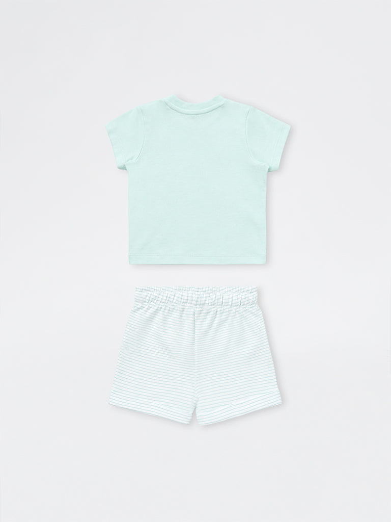 HOP Baby Boys Mint Animal Printed Cotton T-Shirt and Shorts Set