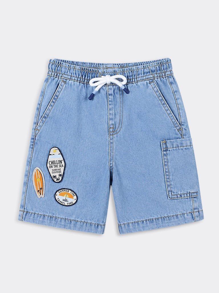 HOP Kids Boys Light Blue Regular Fit Denim Shorts