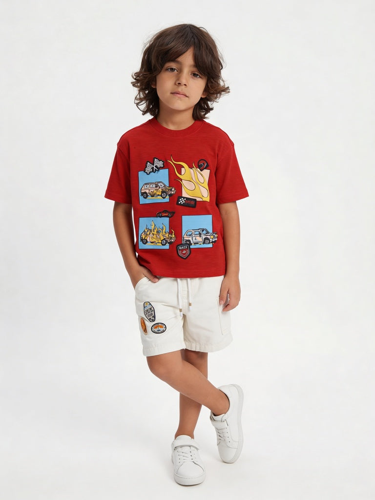 HOP Kids Boys Off-White Surf Graphic Denim Shorts