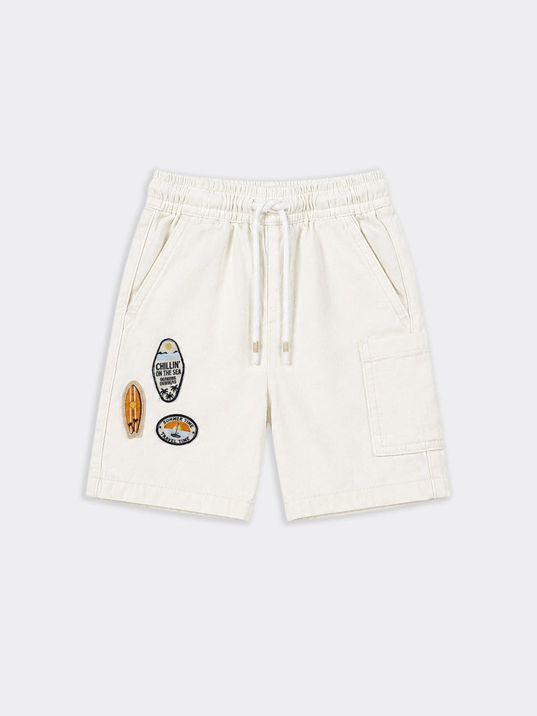 HOP Kids Boys Off-White Surf Graphic Denim Shorts