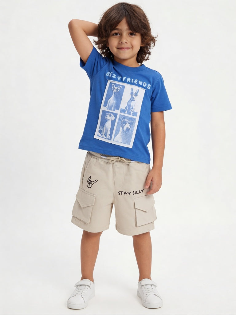 HOP Kids Boys Beige Printed Cotton Cargo Shorts