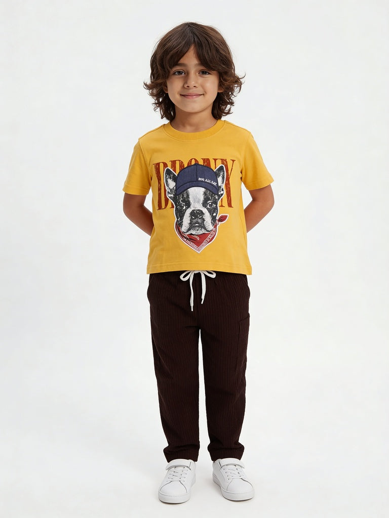 HOP Kids Boys Brown Textured Cotton Regular Fit Trousers
