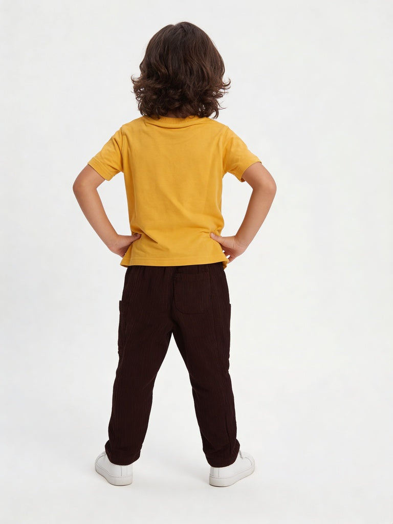 HOP Kids Boys Brown Textured Cotton Regular Fit Trousers
