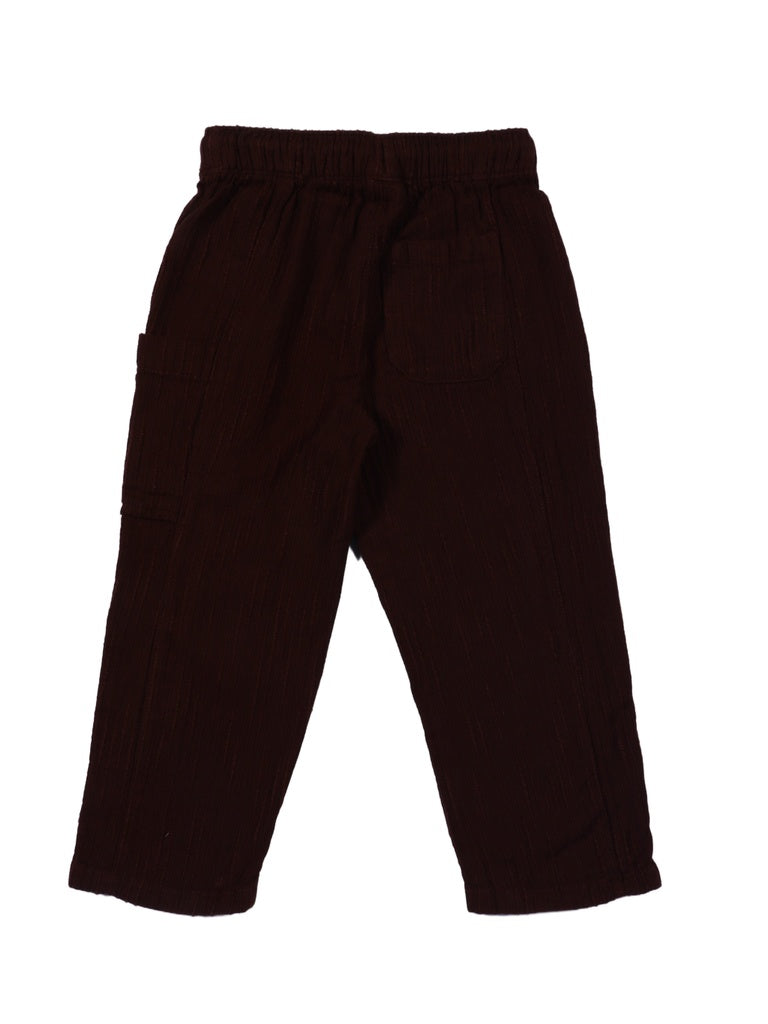 HOP Kids Boys Brown Textured Cotton Regular Fit Trousers