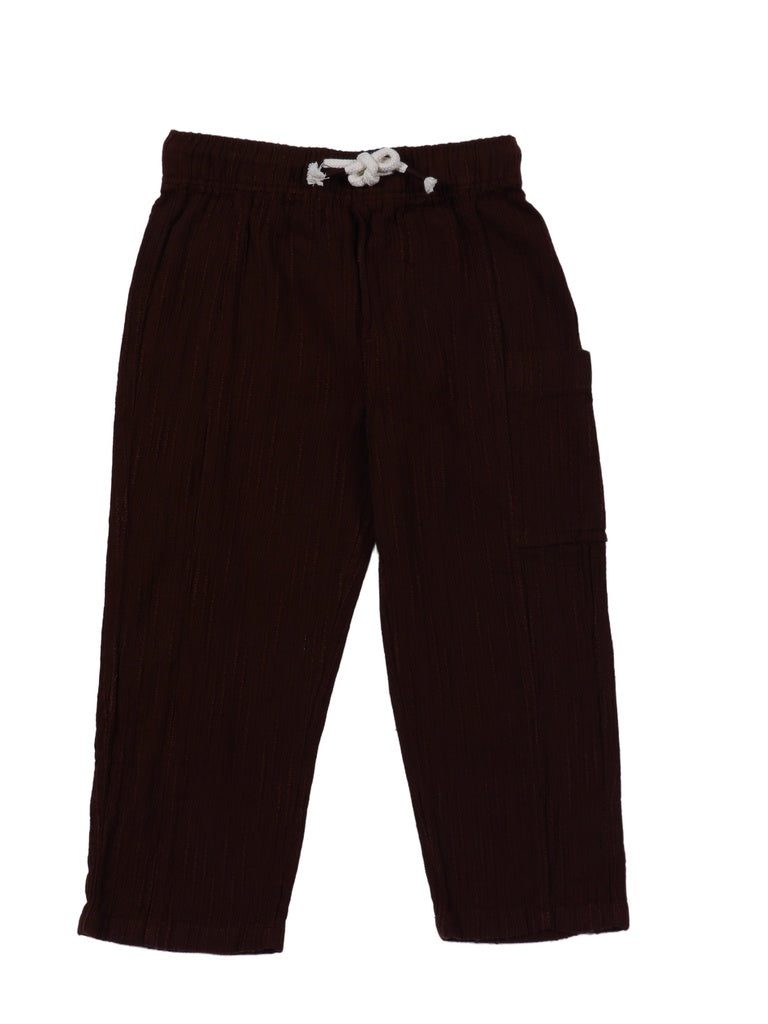 HOP Kids Boys Brown Textured Cotton Regular Fit Trousers