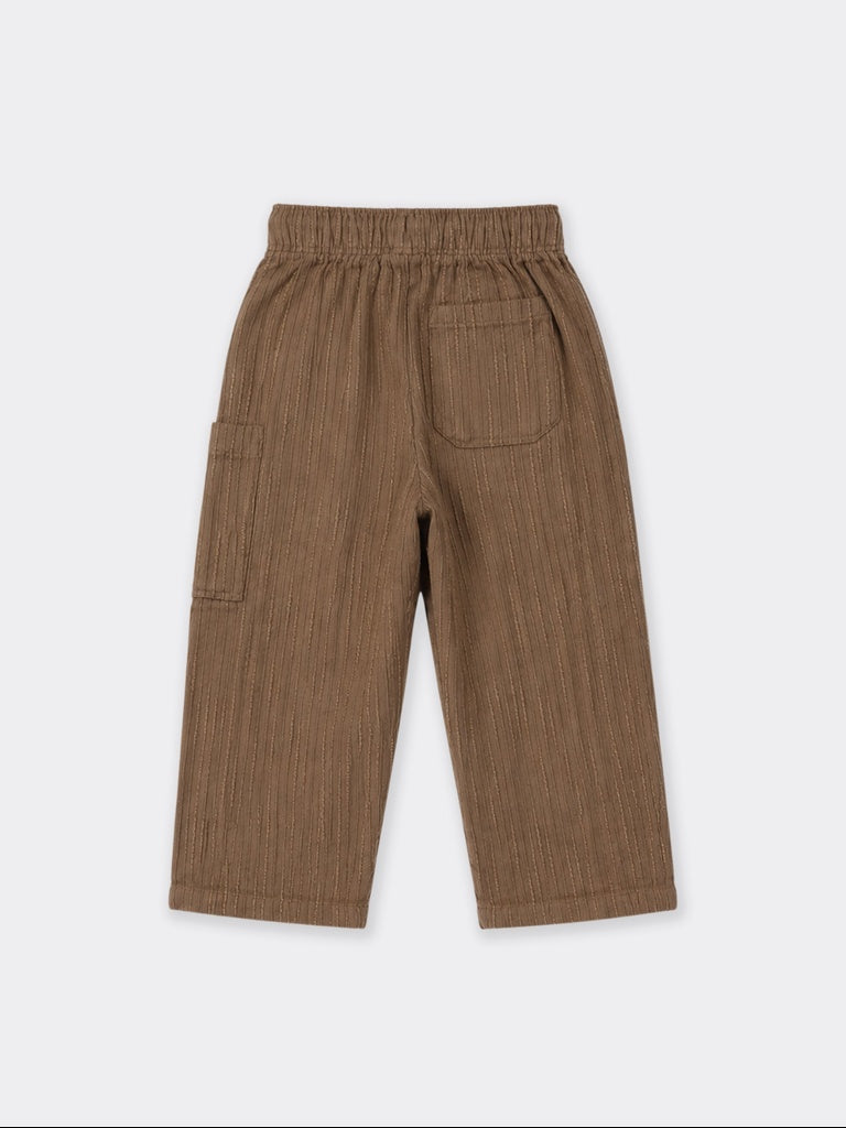 HOP Kids Boys Taupe Textured Dobby Cotton Trousers