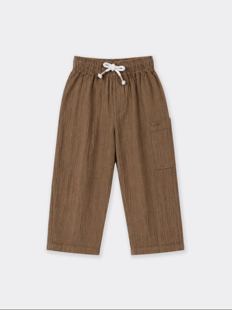 HOP Kids Boys Taupe Textured Dobby Cotton Trousers