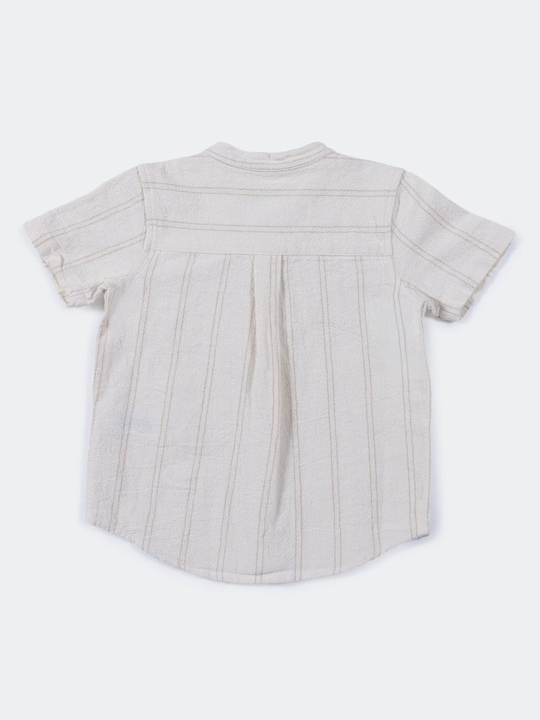 HOP Kids Boys Beige Oatmeal Melange Striped Cotton Shirt