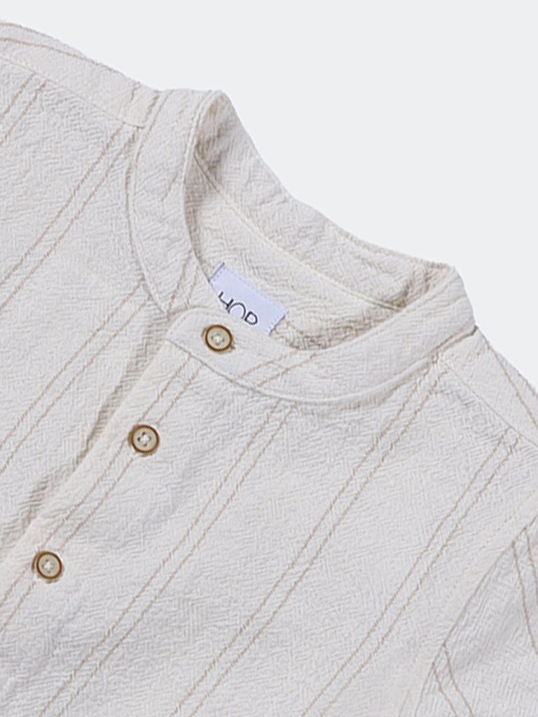 HOP Kids Boys Beige Oatmeal Melange Striped Cotton Shirt