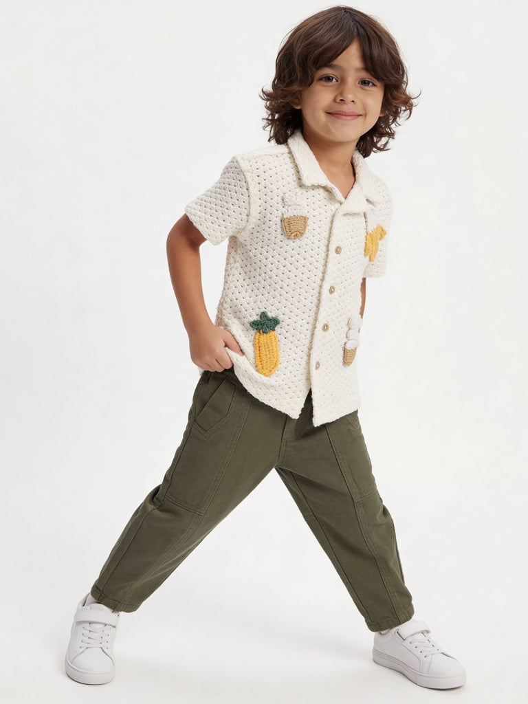 HOP Kids Boys Off-White Cotton Shirt