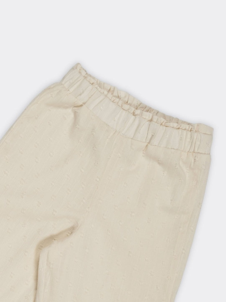 HOP Kids Girls Ecru Dobby Textured Wide Leg Cotton Trousers
