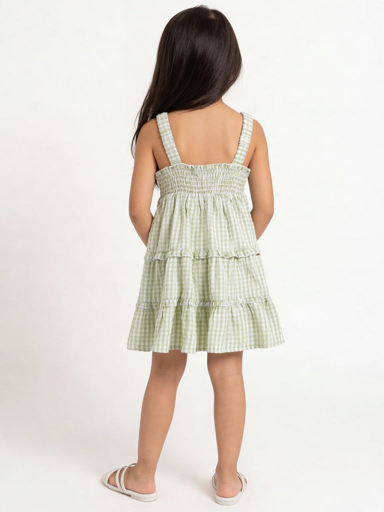 HOP Kids Girls Lime Printed Cotton Tiered Dress