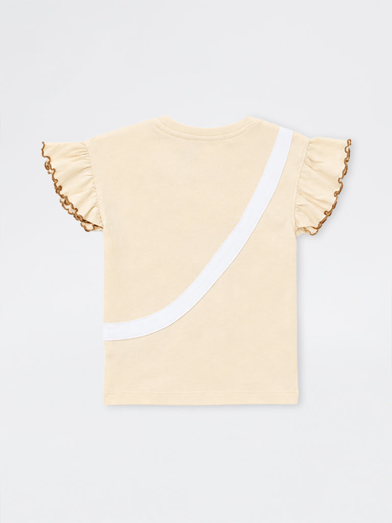 HOP Kids Girls Light Beige Camping-Inspired Cotton Top