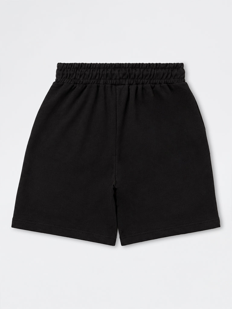 Boys Black Text-Detailed Mid-Rise Cotton-Blend Shorts