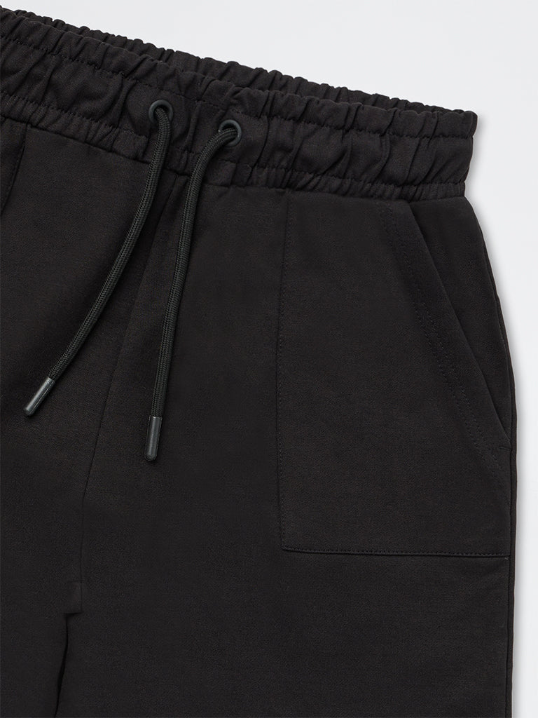 Boys Black Text-Detailed Mid-Rise Cotton-Blend Shorts