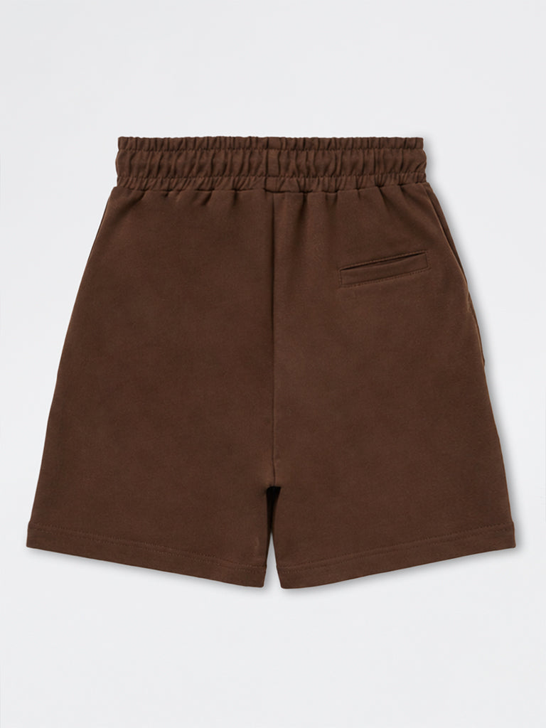 Boys Brown Text-Detailed Mid-Rise Cotton-Blend Shorts