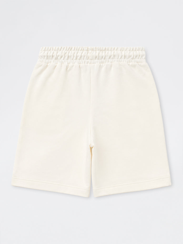 Boys White Japanese-Text Printed Mid-Rise Cotton-Blend Shorts