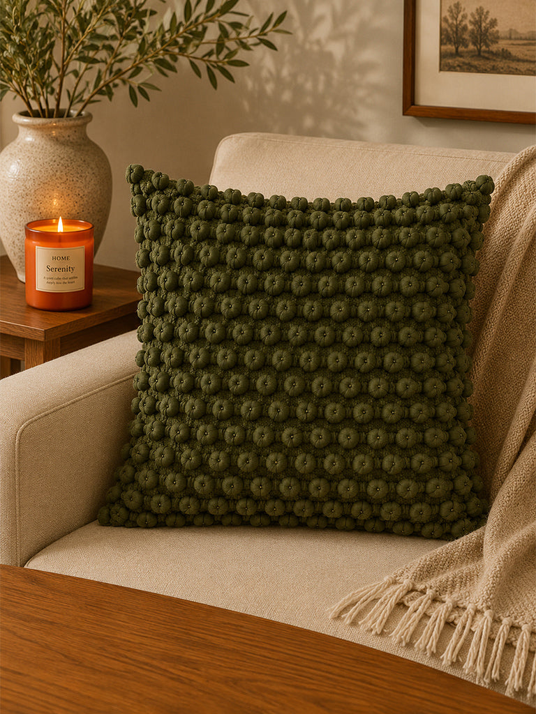 Westside Home Dark Green Bubbles Textured Cushion Cover
