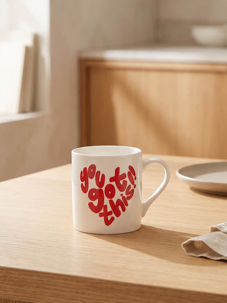 Westside Home Red and White Text Design Mugs - Set of 4